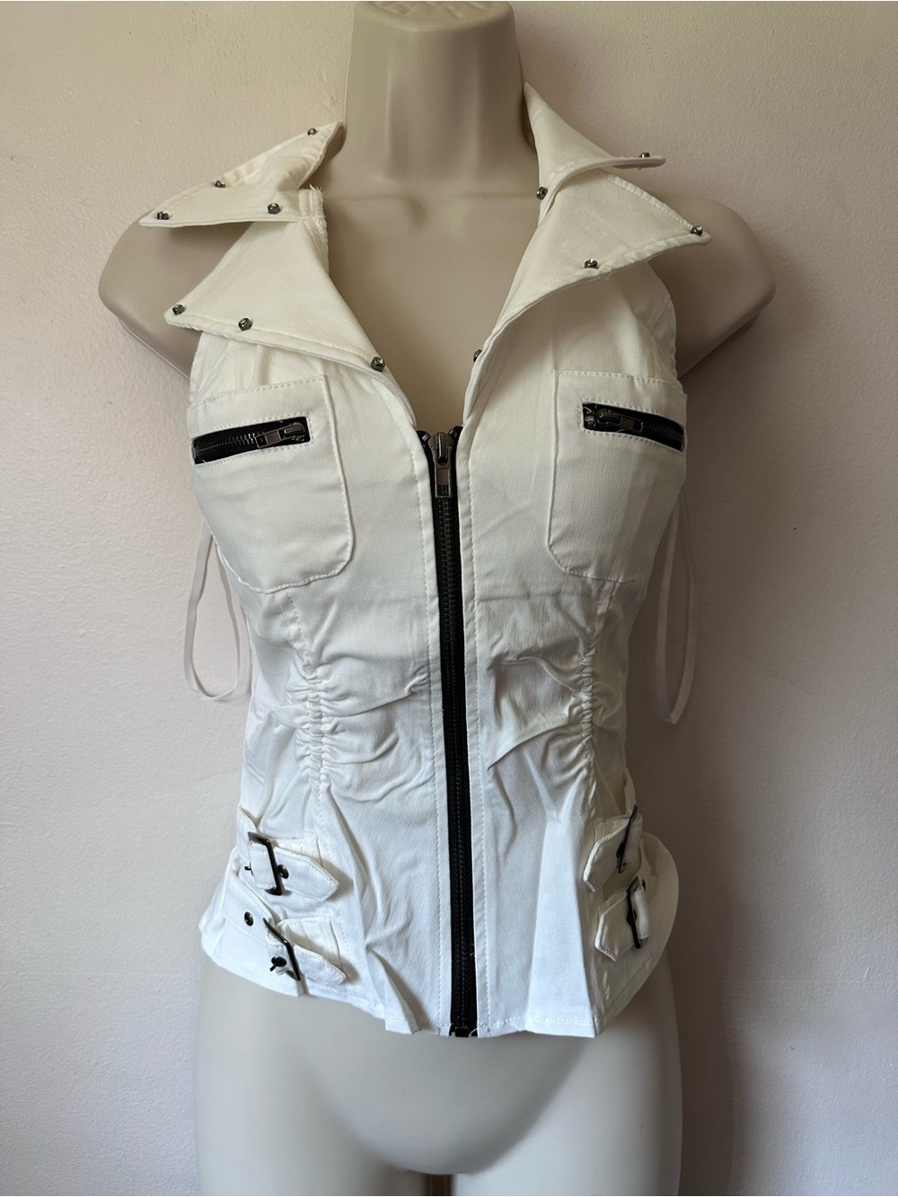 White Womens Zip-Front Sleeveless Vest Jacket